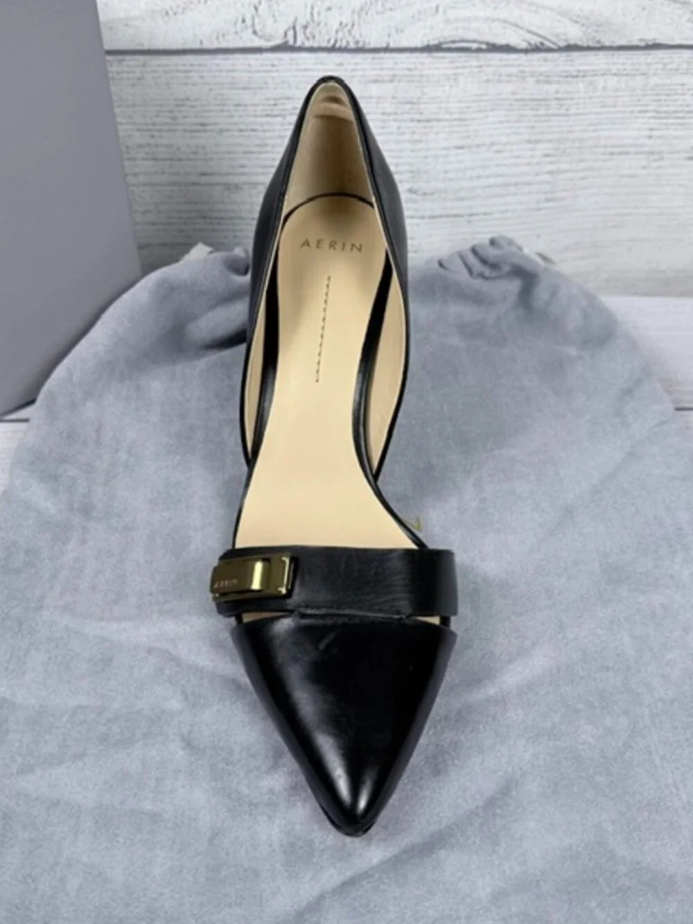 🖤 NIB AERIN Fatima Black Leather Pointed Toe D'Orsay Pumps Heels Size 8